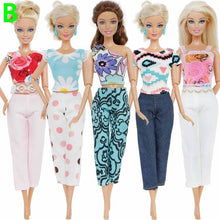 Load image into Gallery viewer, 5 set Handmade Fashion Outfit Daily Casual Wear Blouse Shirt Vest Bottom Pants Skirt Clothes For Barbie Doll Accessories