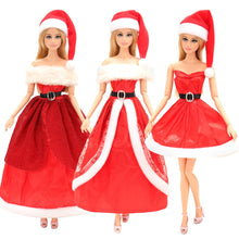 Load image into Gallery viewer, New High Quantity Three Style Random Christmas Dress Outfit Red Hat Clothes things accessories For Barbie Game DIY New Year gift
