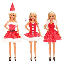 Load image into Gallery viewer, New High Quantity Three Style Random Christmas Dress Outfit Red Hat Clothes things accessories For Barbie Game DIY New Year gift